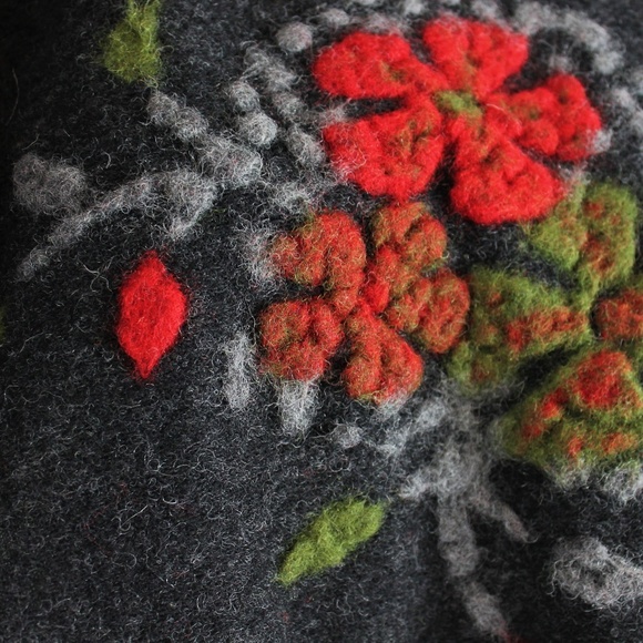 New Italy Wool Cardigan Sweater Black Gray OS - Picture 4 of 7